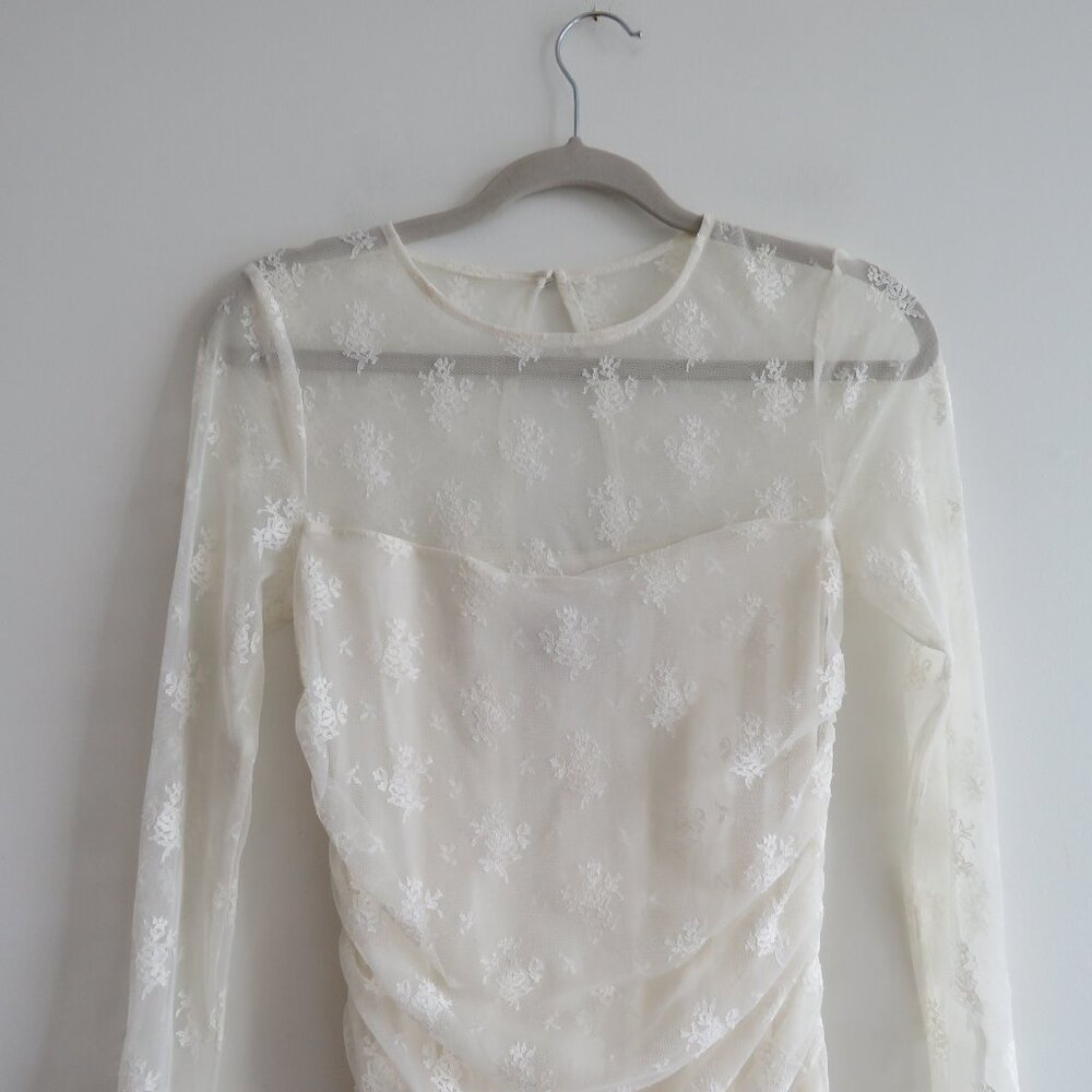BHLDN Bailee White Lace Ruched Stretch Bodycon Dress Romantic Wedding Size S - Picture 4 of 14
